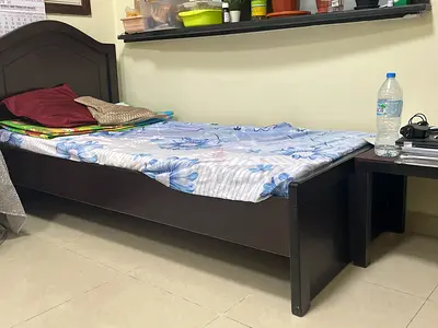 Single wooden bed frame with headboard - dark brown