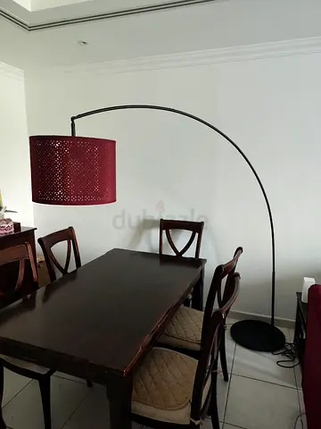 Modern Arc Floor Lamp with Maroon Perforated Shade