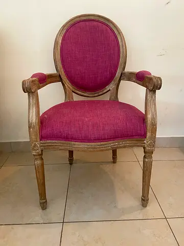 Vintage-style wooden dining/occasional chair with pink upholstery
