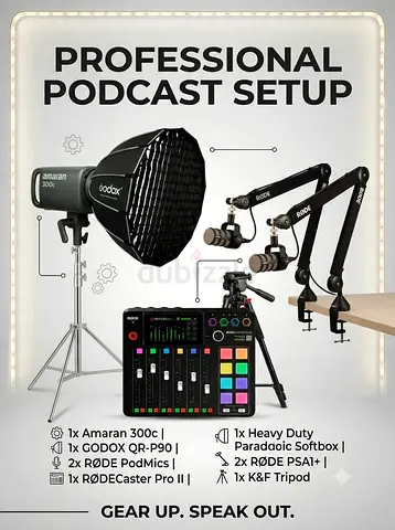 Professional Podcasting Kit with Mics, Mixer, Lights and Softbox