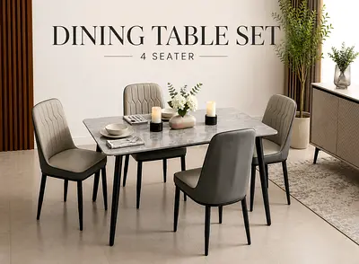 4 Seater Dining Table Set – Grey Ceramic Top Dining Set For Dubai Homes