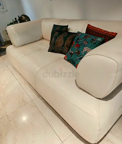 Premium Genuine Leather Sofa Set (3+2 Seater) – Elegant White, Excellent Condition