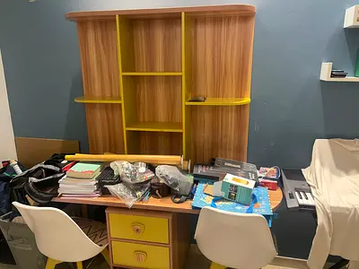 Wooden Study Desk with Shelves and Two Chairs - Good Condition (negotiating)