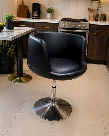 Modern Black Swivel Dining/Bar Chair with Chrome Base