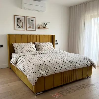 Mustard Velvet Double Bed Frame with Headboard
