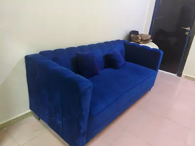 1 Blue Velvet 3-Seater Sofa in Good Condition