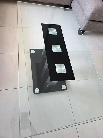 Glass Coffee Table with Black Central Shelf — Modern Design