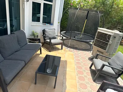 Outdoor set 3-1-1 with Glass Coffee Table Black Metal Frame