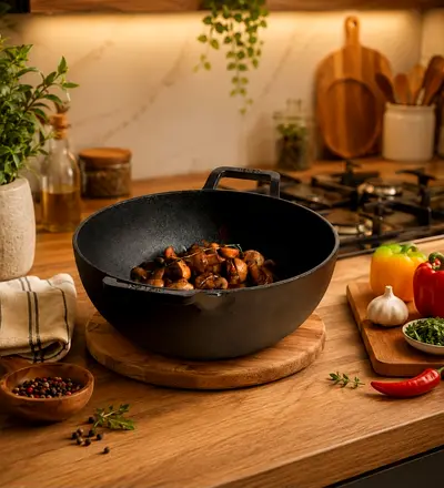 Meyer Cast Iron Kadai / Wok - Pre-seasoned, Heavy Duty