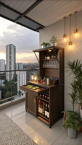 Compact Wooden Outdoor Bar Cabinet and Drinks Station