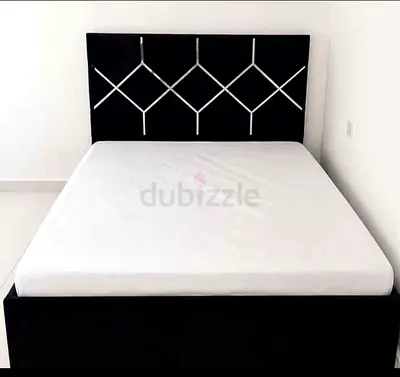 Brand New Black Upholstered Queen Size Bed with Geometric Headboard