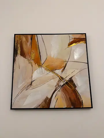 Framed Abstract Wall Art Painting - Neutral Tones, 80x80cm (approx.)