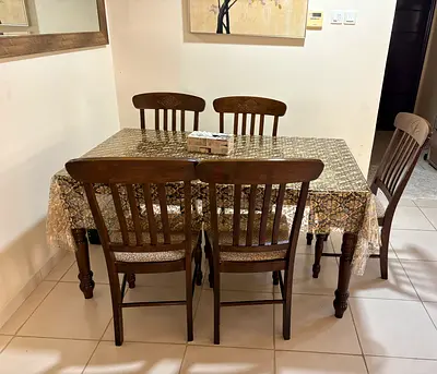 Solid Wood 5-Seater Dining Table with Chairs - Classic Design