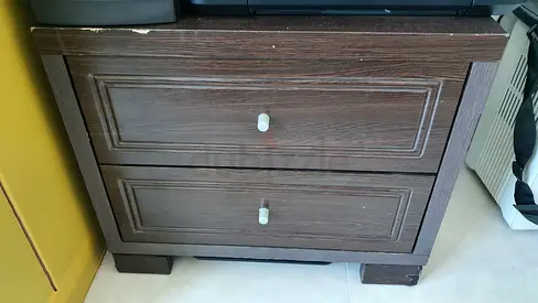 Brown Wooden Nightstand with Two Drawers