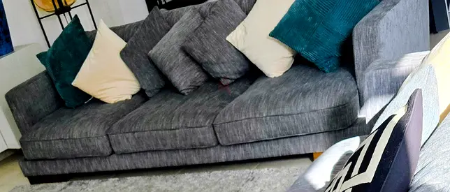 Comfortable 3-Seater Grey Fabric Sofa with Cushions