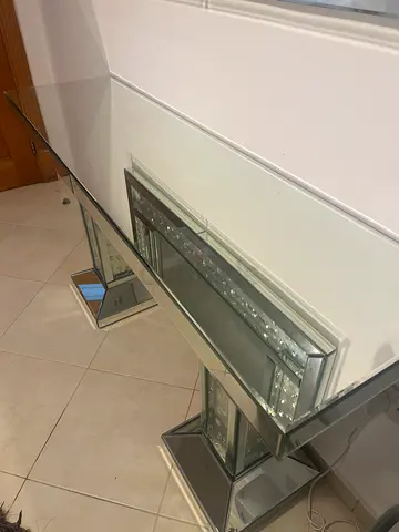 Glass and Mirrored Console Table with Crystal Detail - Good Condition