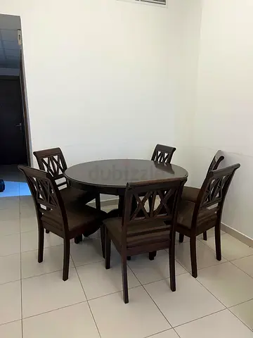 Solid Wood Round Dining Table with 6 Chairs - Dark Finish