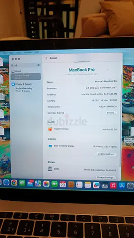 MacBook Pro 13 2017 | Core i7 | 16GB RAM | 250GB SSD