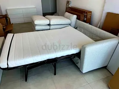 Light grey fabric sofa bed - single fold-out sleeper, good condition