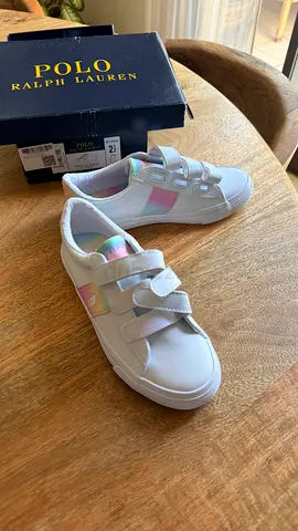 New Polo Ralph Lauren White Kids Sneakers with Iridescent Detail - Size EU 33