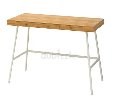 IKEA LILLÅSEN, Desk, bamboo, 102x49 cm, Compact study desk with metal legs and 3 original drawers
