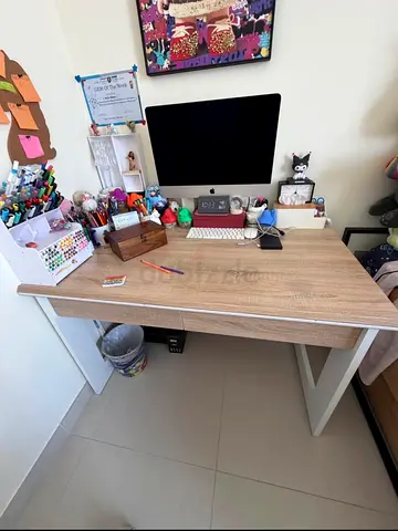 Minimal Wooden Study Desk with Drawer - Light Oak Finish