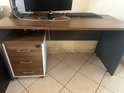Urgent sale - Used wooden office computer desk with 3-drawer mobile pedestal