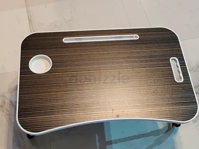 Portable folding lap desk / bed table with cup holder
