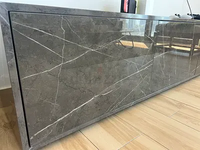 Tv table glossy grey marble effect