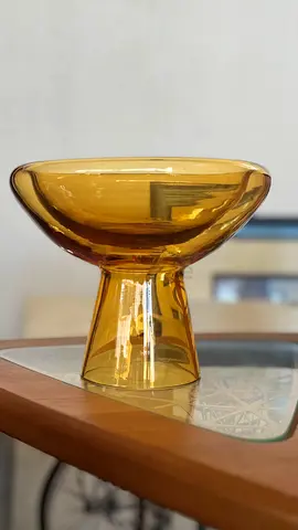 Amber Pedestal Deep Glass Bowl (Medium) - Decorative Centerpiece