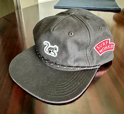 Black Surf Monkey Snapback Cap with Embroidery Detail