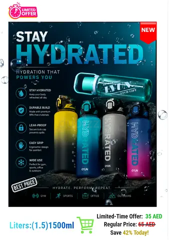 Hydration Sports Water Bottles 1500ml and 1600ml (Gym/Outdoors) (office) (School / University)