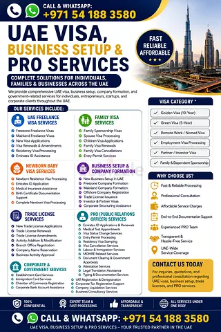 COMPLETE UAE VISA, BUSINESS SETUP  PRO SERVICES