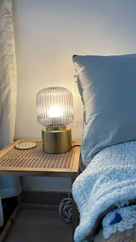 SOLKLINT
Table lamp, brass/grey clear glass, 28 cm