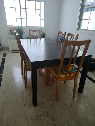 Solid Wood Dining Table with 6 Matching Chairs - Good Condition