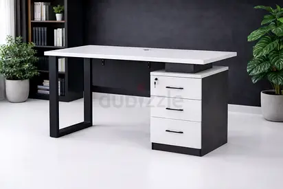 White Office Workstation Desk with Lockable Drawer  Cable Management for Home  Office Use