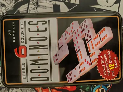Double 6 Color Dot Dominoes Set (in tin) - 28 tiles