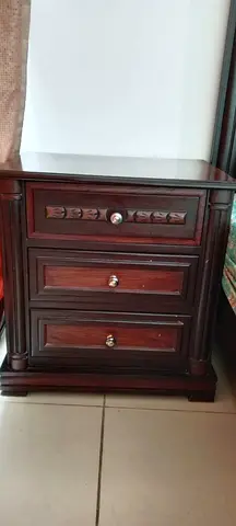 Solid Wood Bed with Medicated mattress, Dressing table  2 Side Table - Dark Finish
