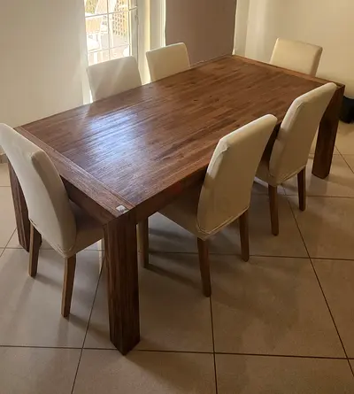 Solid Wood 6-Seater Dining Table with Chairs - Good Condition