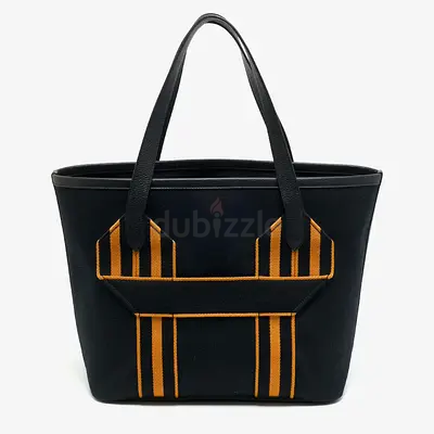 Hermes Pursangle MM Noir/Caramel Militaire Toile and Taurillon Clemence Leather Tote