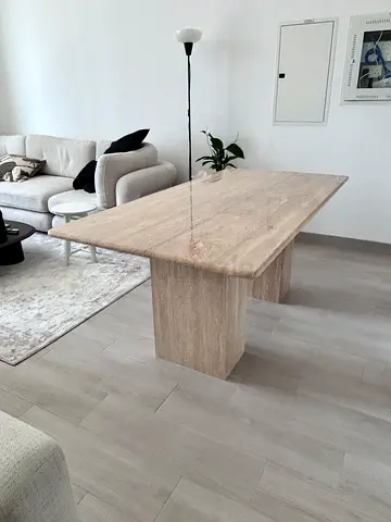 Natural travertine dining table with 2 travertine legs