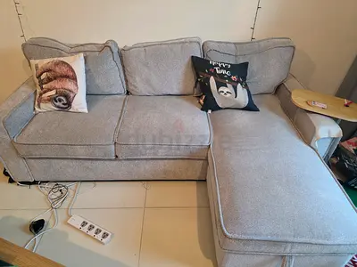 Light grey L-shaped 3-seater sofa bed with storage - excellent condition