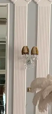 Pair of vintage crystal wall sconces with crystal drops - good condition