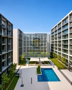 One-bedroom apartment for sale in Nasq 4 Aljada, Sharjah, with a direct view of the pool and freehol