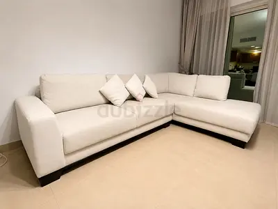 Beige L-shaped Fabric Sofa - 3 Seater with Chaise