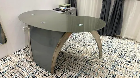 Modern glass-top curved desk / small Study/Office Table.