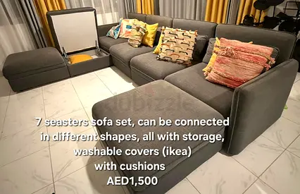 7-seater modular sofa with storage — washable covers (IKEA)