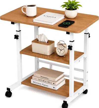 Adjustable Home Office Desk Portable Study Computer Rolling Desk for Small Spaces Movable Sofa