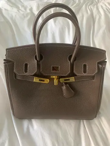 Taupe leather structured handbag with gold hardware - excellent condition