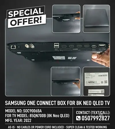 ​Title:
Samsung One Connect Box SOC9006BA for 85QN700B (8K Neo QLED) – Super Clean
​Description:
Sel